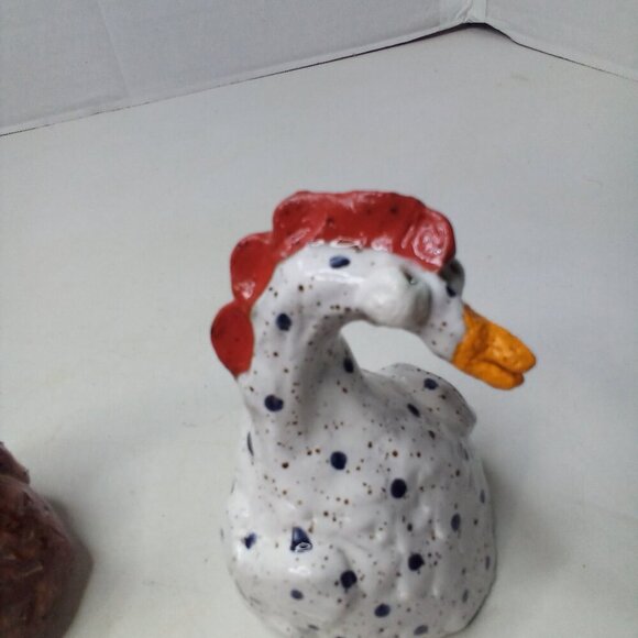 Handmade Ceramic Chicken Rooster Decor 4" Whimsical Big Eyes Lot 2 Countrycore - Picture 8 of 12